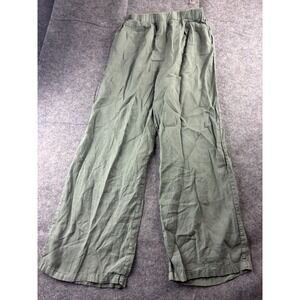 Zelino Pants Womens M Green 100% Linen Wide Leg Elastic Waist Casual Pockets